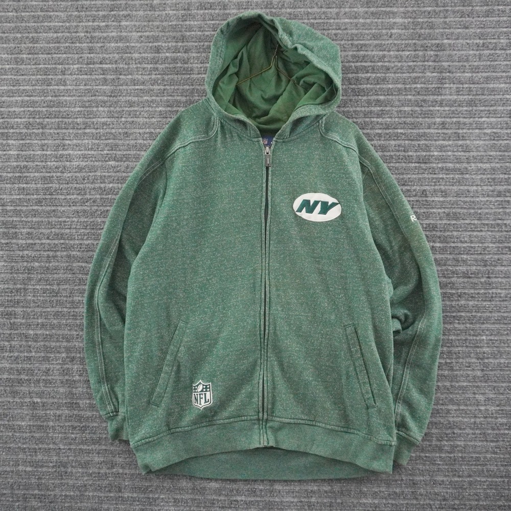 Vintage Reebok NFL New York Jets Zip Hoodie Men Large Green Heathered Logo